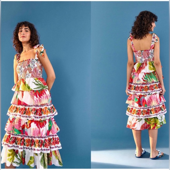 FARM Rio Dresses & Skirts - FARM Rio Mixed White Prints Layered
Midi Dress